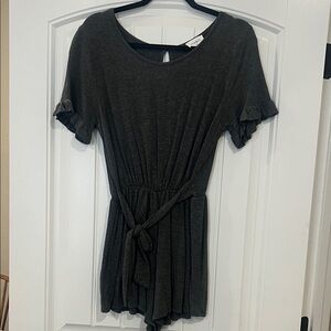 Everly Dark Gray Ruffle Sleeve Romper